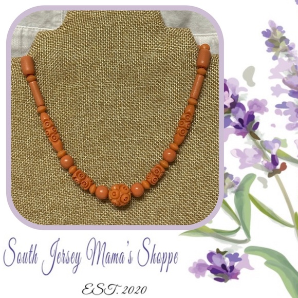 Vintage Jewelry - Vintage 1930s Coral Colored Carved Celluloid Floral Necklace